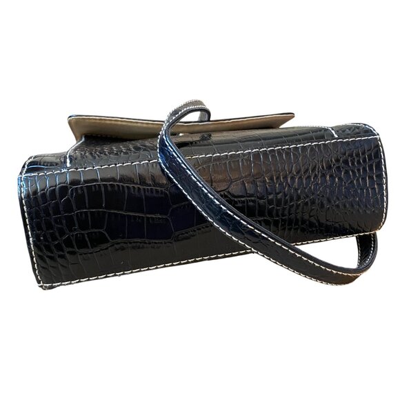 Villager by Liz Claiborne purse/shoulder patent croc textured bag black - Picture 6 of 8